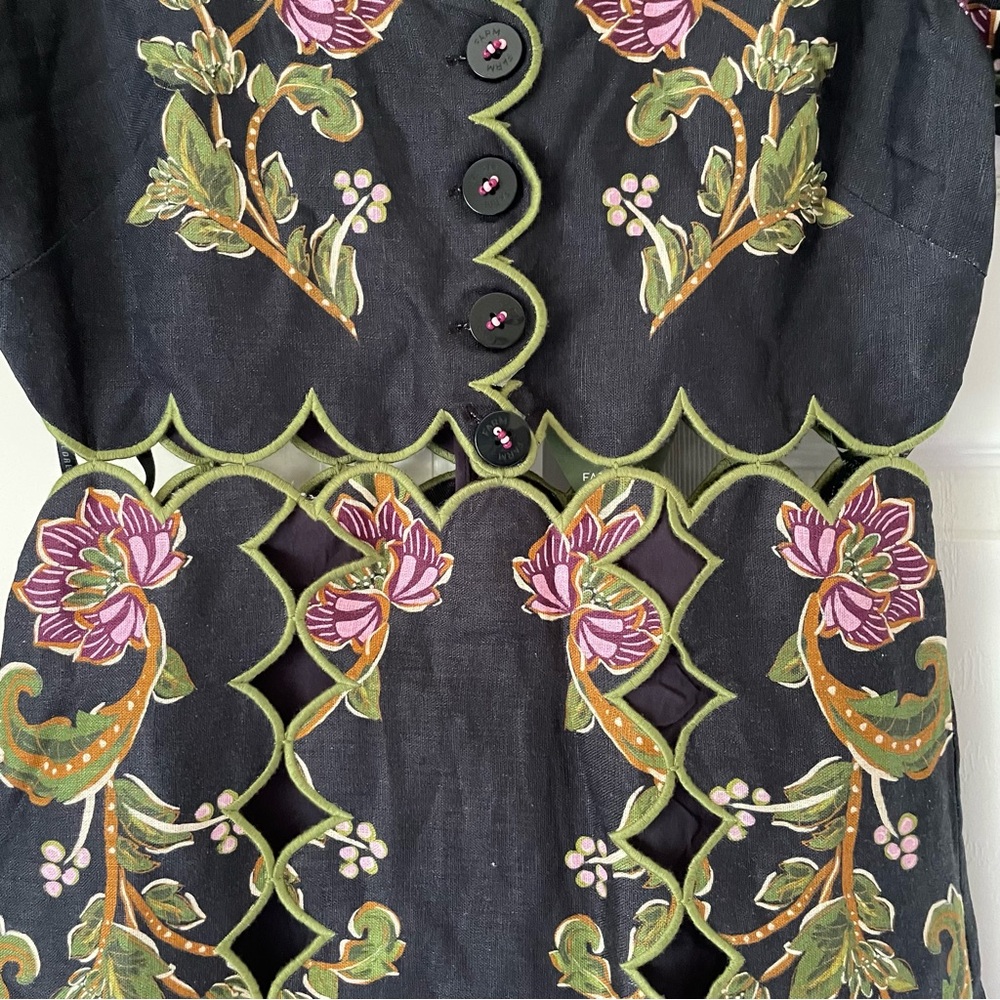 FARM Rio Ravenela Floral Embroidered Black Linen Midi Dress Women's Small NWT - Picture 7 of 16